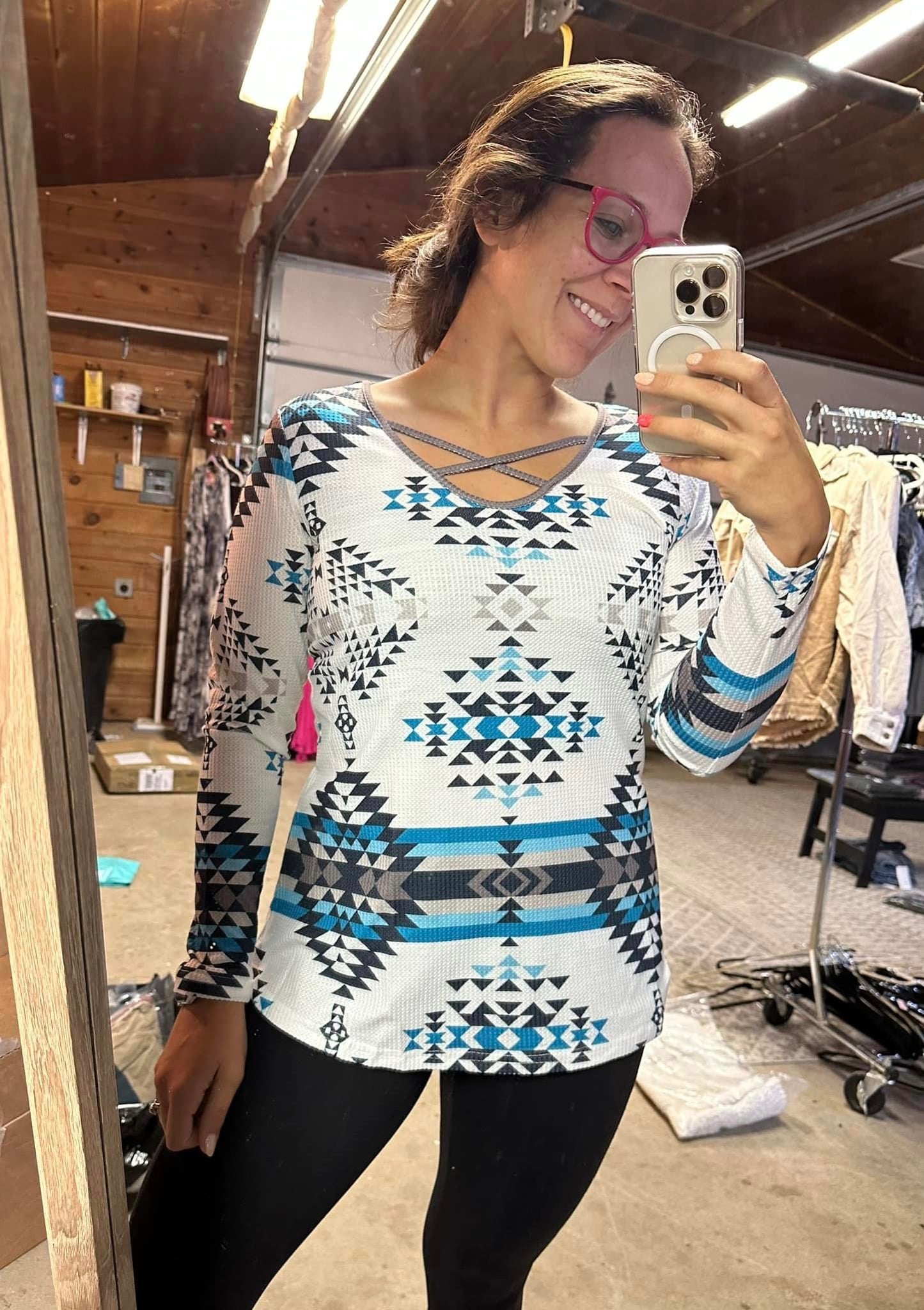 Blue Clear Sky Aztec Top