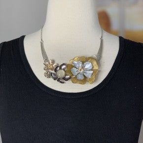 Enamel Crystal Flower Statement Necklace