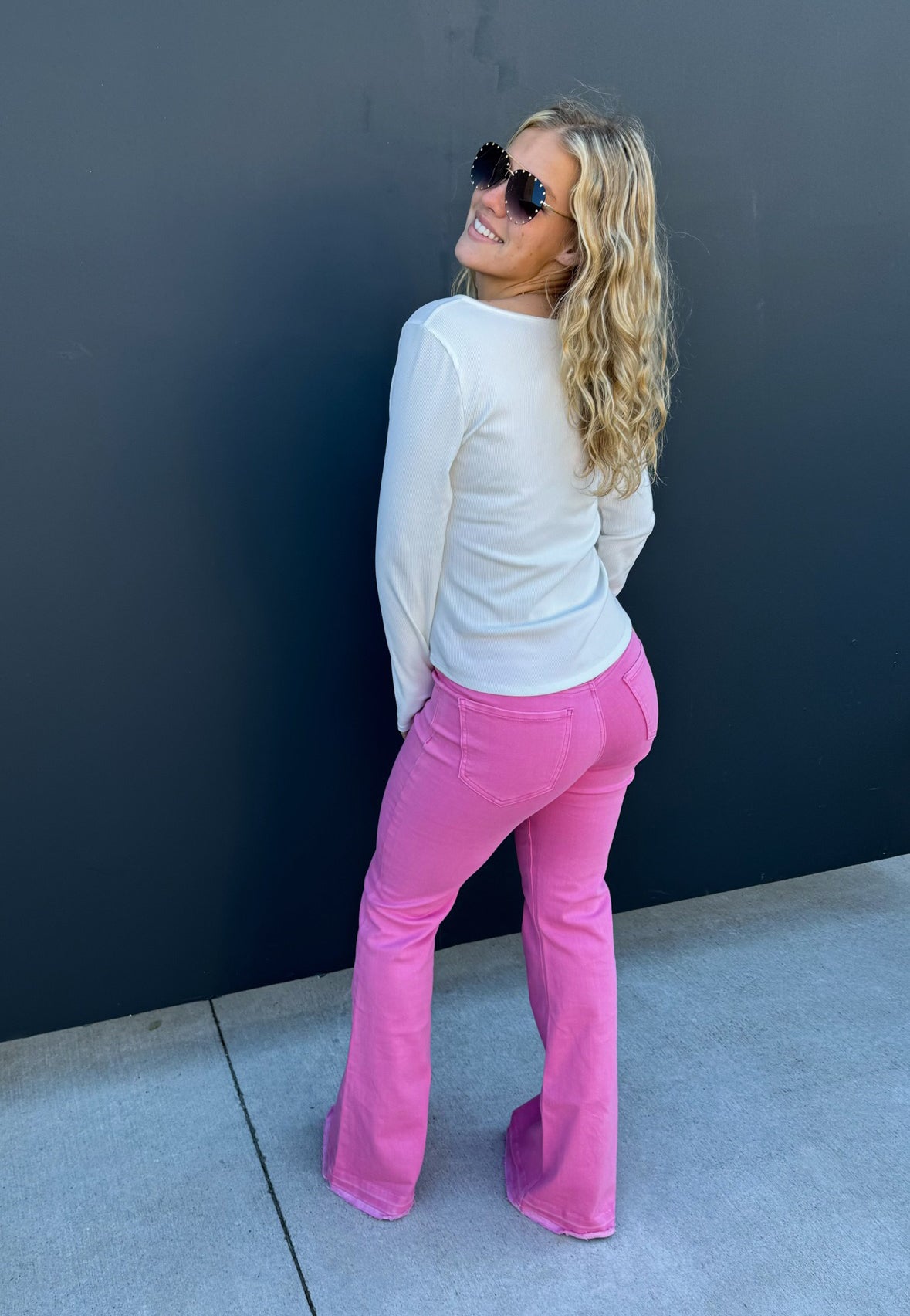 PREORDER: Jayde Pink Tummy Control Flare Jeans