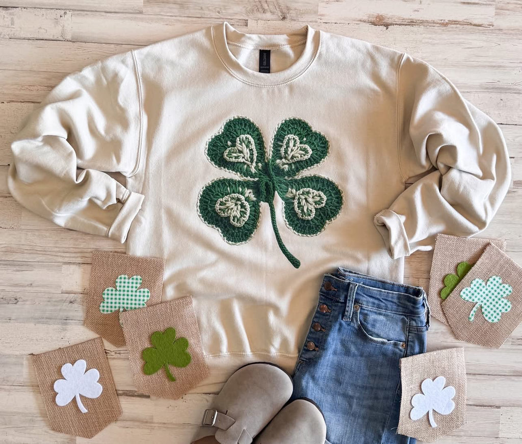 Faux Yarn Shamrock Tee or Crew