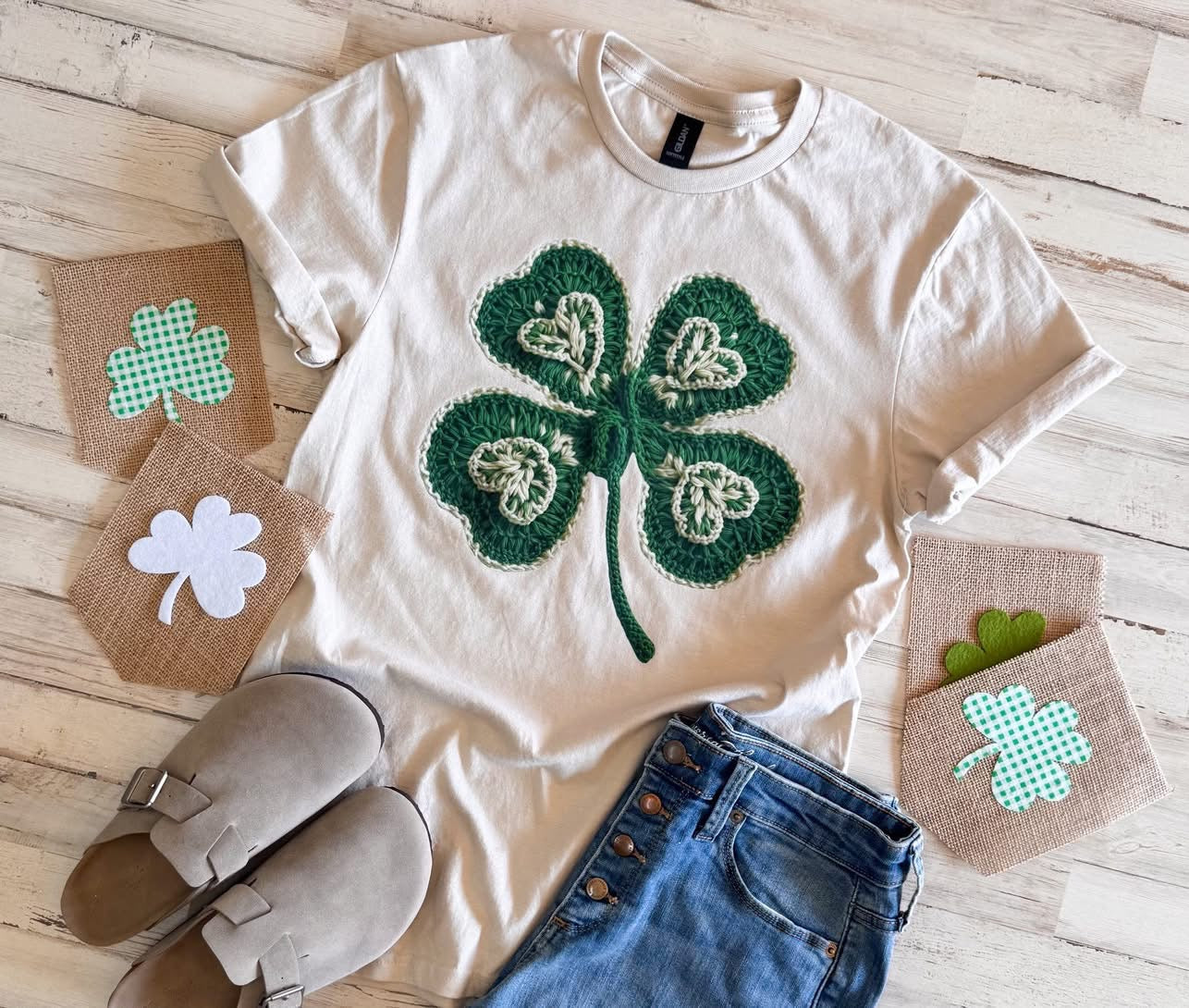 Faux Yarn Shamrock Tee or Crew
