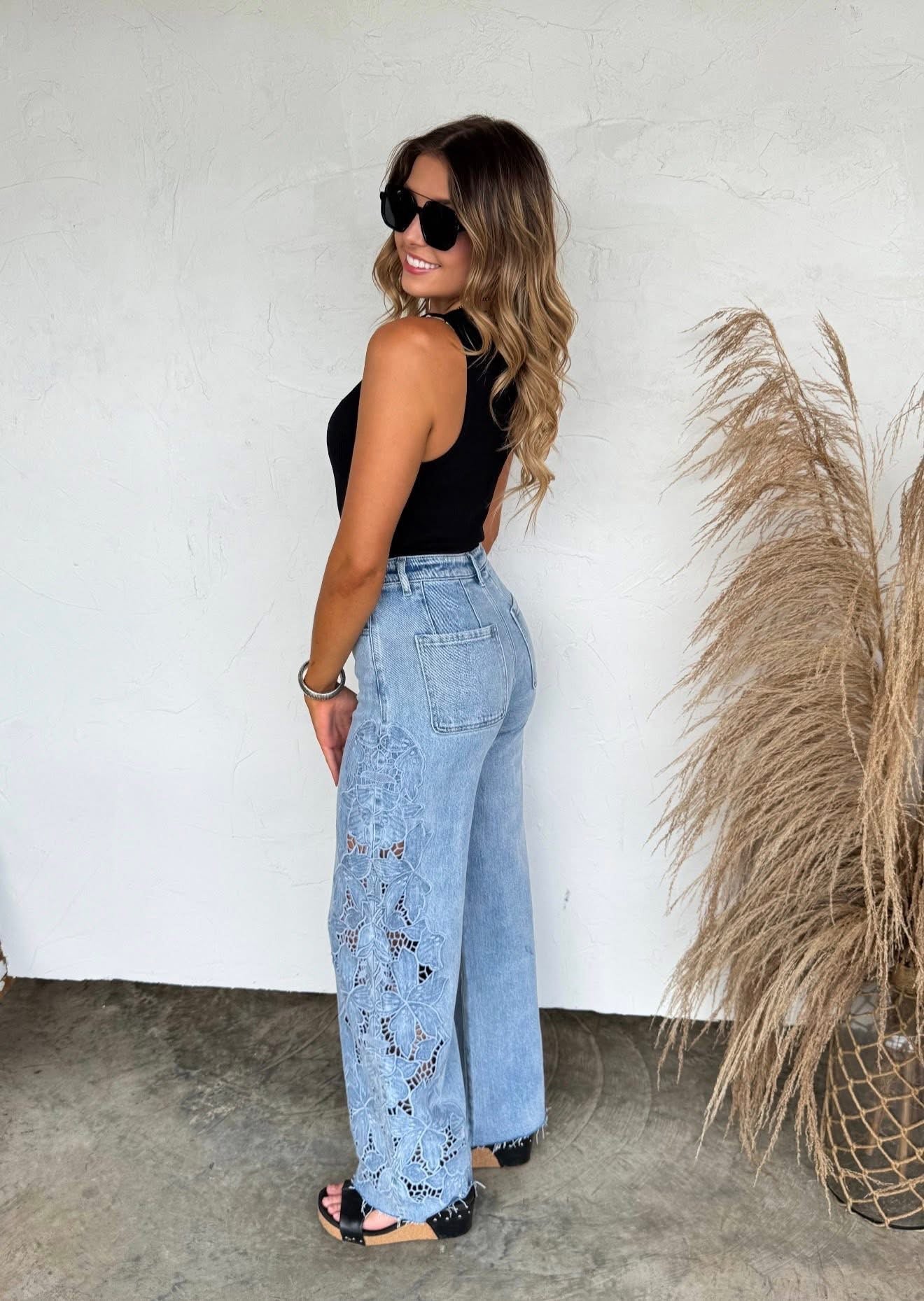 Floral Charm Wide Leg Jeans