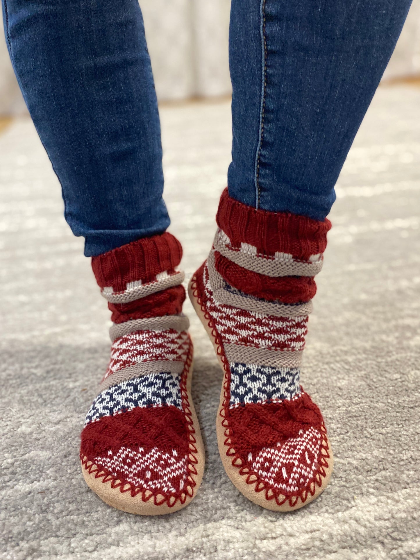 Nordic Night Slipper Booties in Burgundy