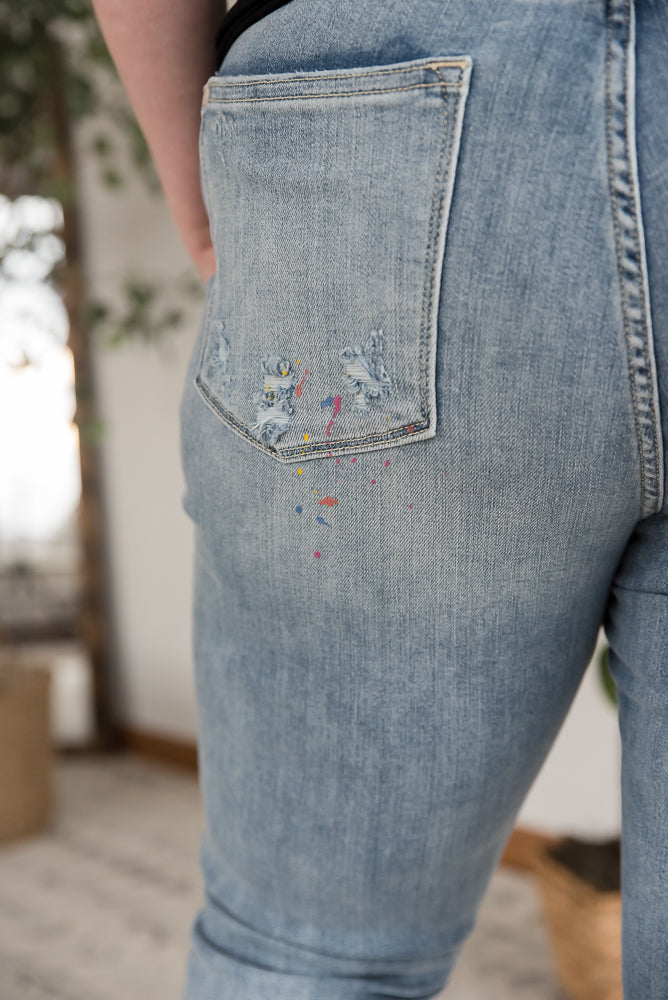 Rainbow Skies Paint Splatter Judy Blue Boyfriend Jeans