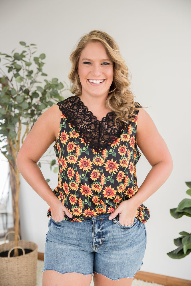 Seeking Sunflowers Lace Tank