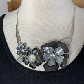 Enamel Crystal Flower Statement Necklace