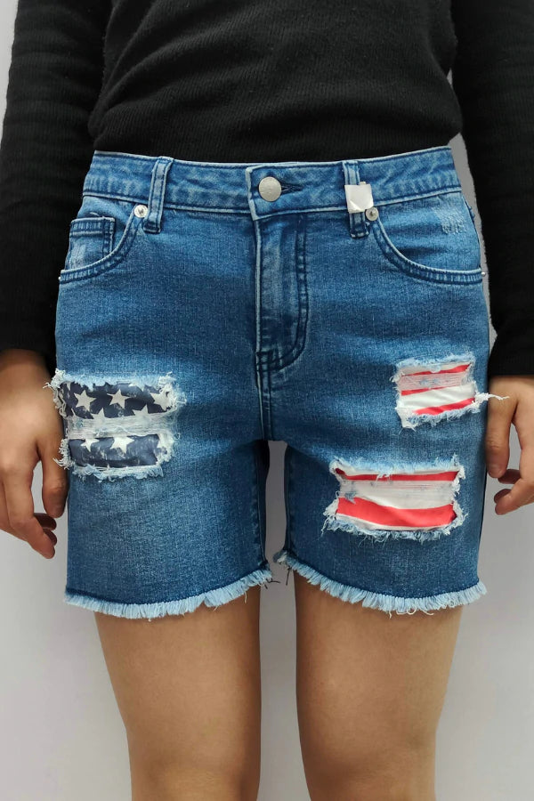 USA Flag Patch Cutoff Rubies+Honey Jean Shorts