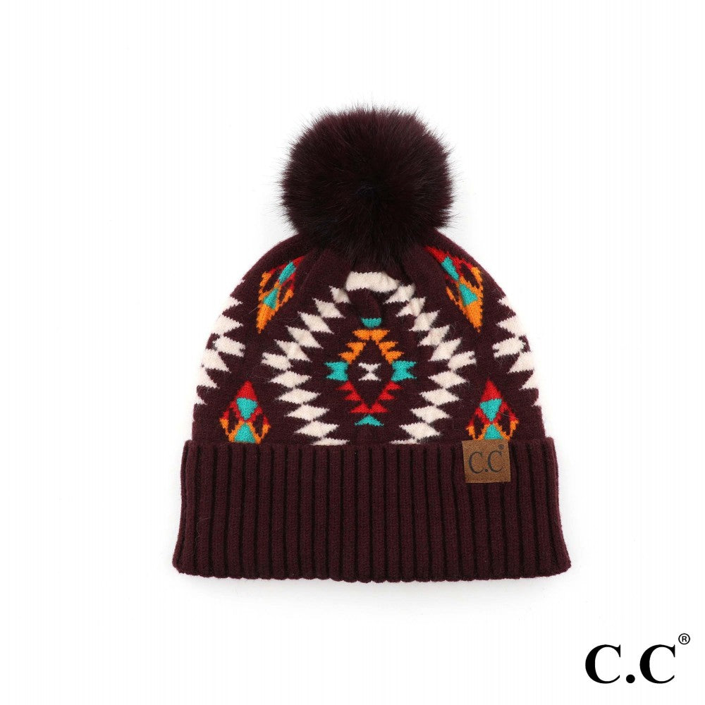 CC Aztec Pattern Pom Hat