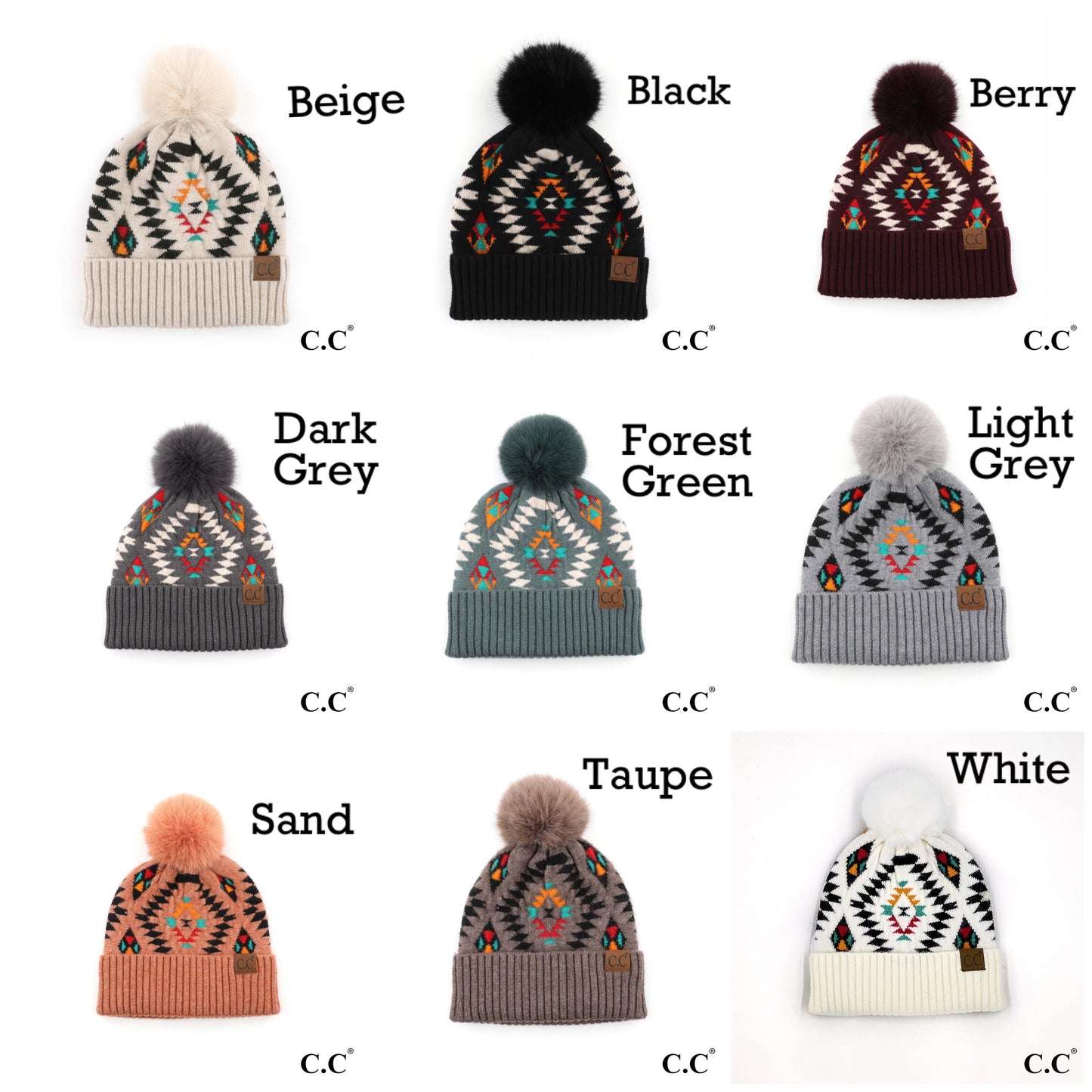 CC Aztec Pattern Pom Hat