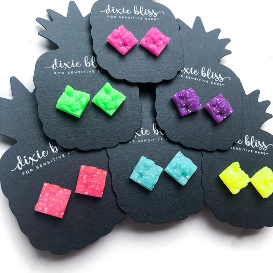 Neon Matte Druzy Squares Earrings