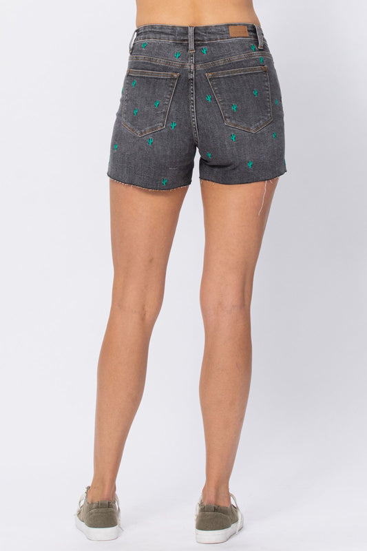 Don’t Be Pokey Cactus Embroidered Judy Blue Shorts