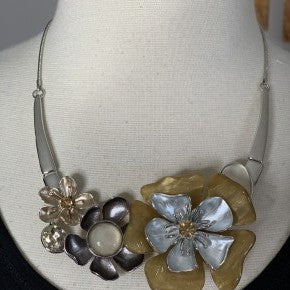 Enamel Crystal Flower Statement Necklace